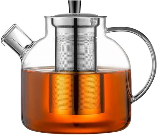 Glass Teapot with Removable Infuser, Ehugos Stovetop Safe Large Tea Pot, Blooming and Loose Leaf Hand Crafted Kettle for Women and Adult with Stainless Infuser