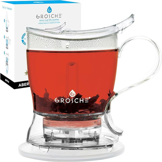 GROSCHE Aberdeen Tea Infuser Teapot & Smart Tea Maker - BPA-Free, Drip-Free Design | Coaster | Easy Brew | Easy Clean Steeper (17.7 oz - 525 ml)